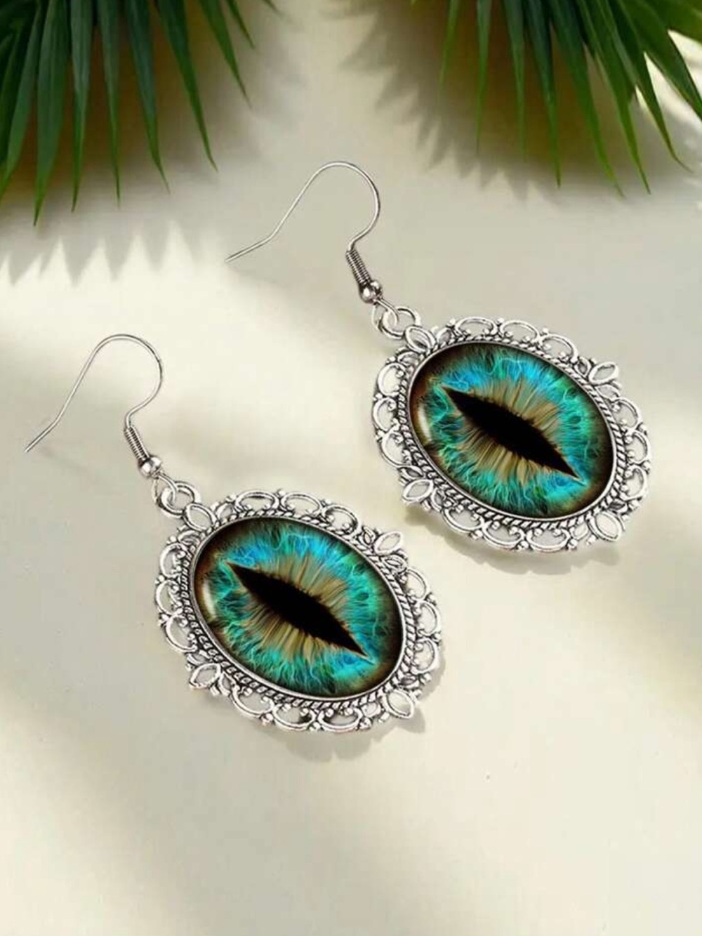 Silver Engraved Turquoise Dragon Eye Drop Earrings NEW ๐ท๏ธ - Picture 5 of 5